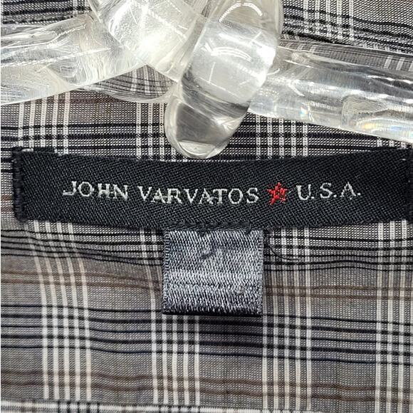 John Varvatos Star Gray Plaid Long Sleeve Button Up Mens Grunge Shirt siz Medium - Picture 4 of 14